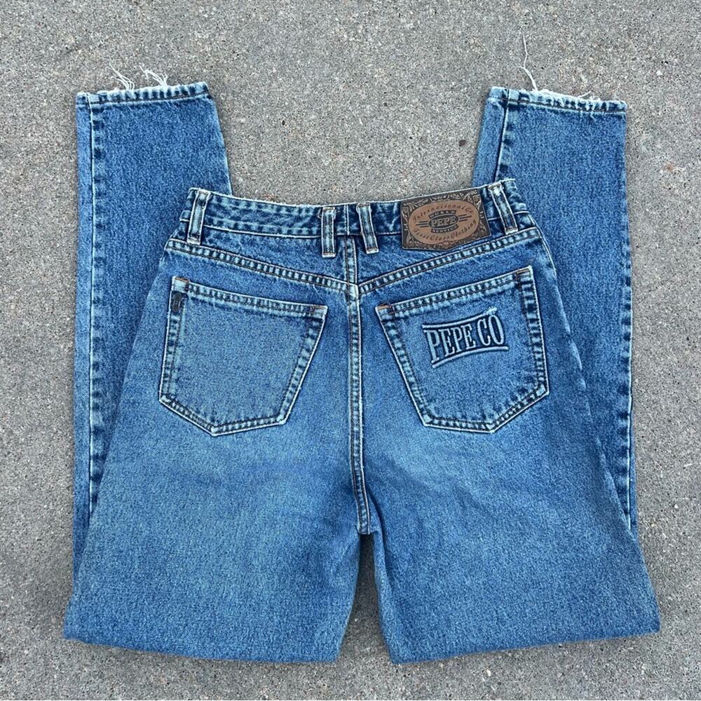 Vintage 80s Pepe Co 3D Logo Pocket Button Fly Taper Leg Jeans